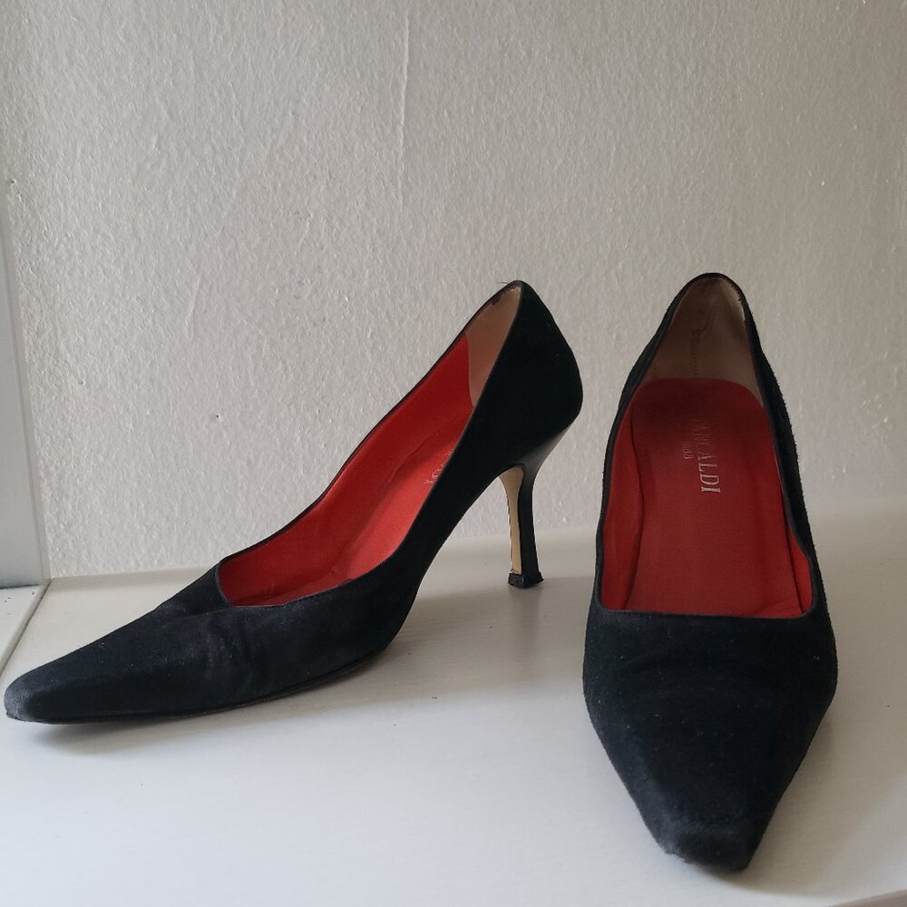 Vintage Pancaldi 1888 black suede heels, size 36.5 (size 6-6.5)